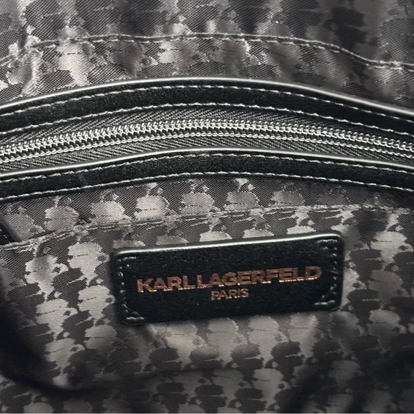 KARL LAGERFELD Simone Suede Leather Top Handle Raisin Satchel Crossbody--NWT - Picture 12 of 16